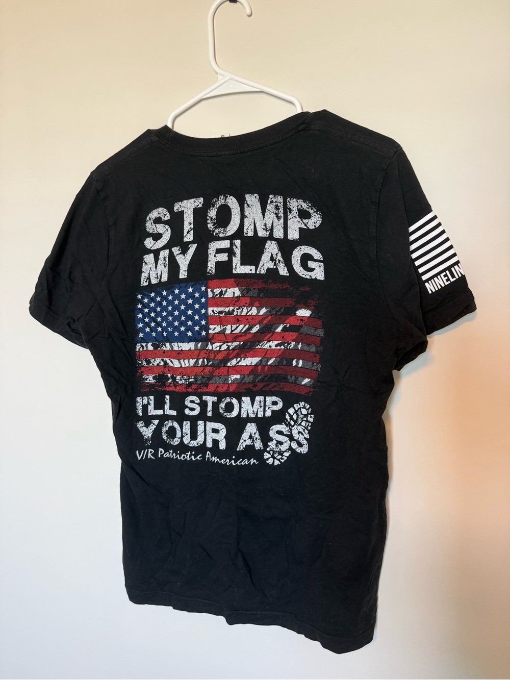 Nine Line Apparel Patriotic Black Graphic Tee with American Flag